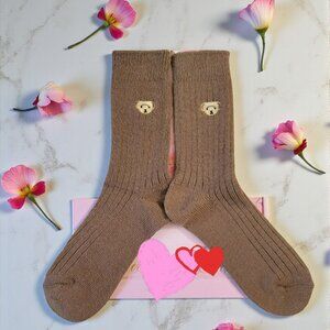 Women's Cotton-Wool Blend Bear Socks in Chocolate